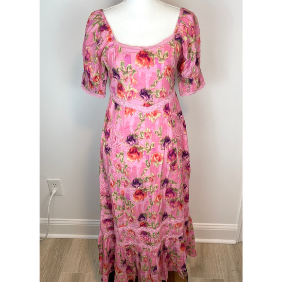 LoveShackFancy Floral Lace Mariata Maxi Dress In Wild Pink Rose Size 6 New - Picture 3 of 16